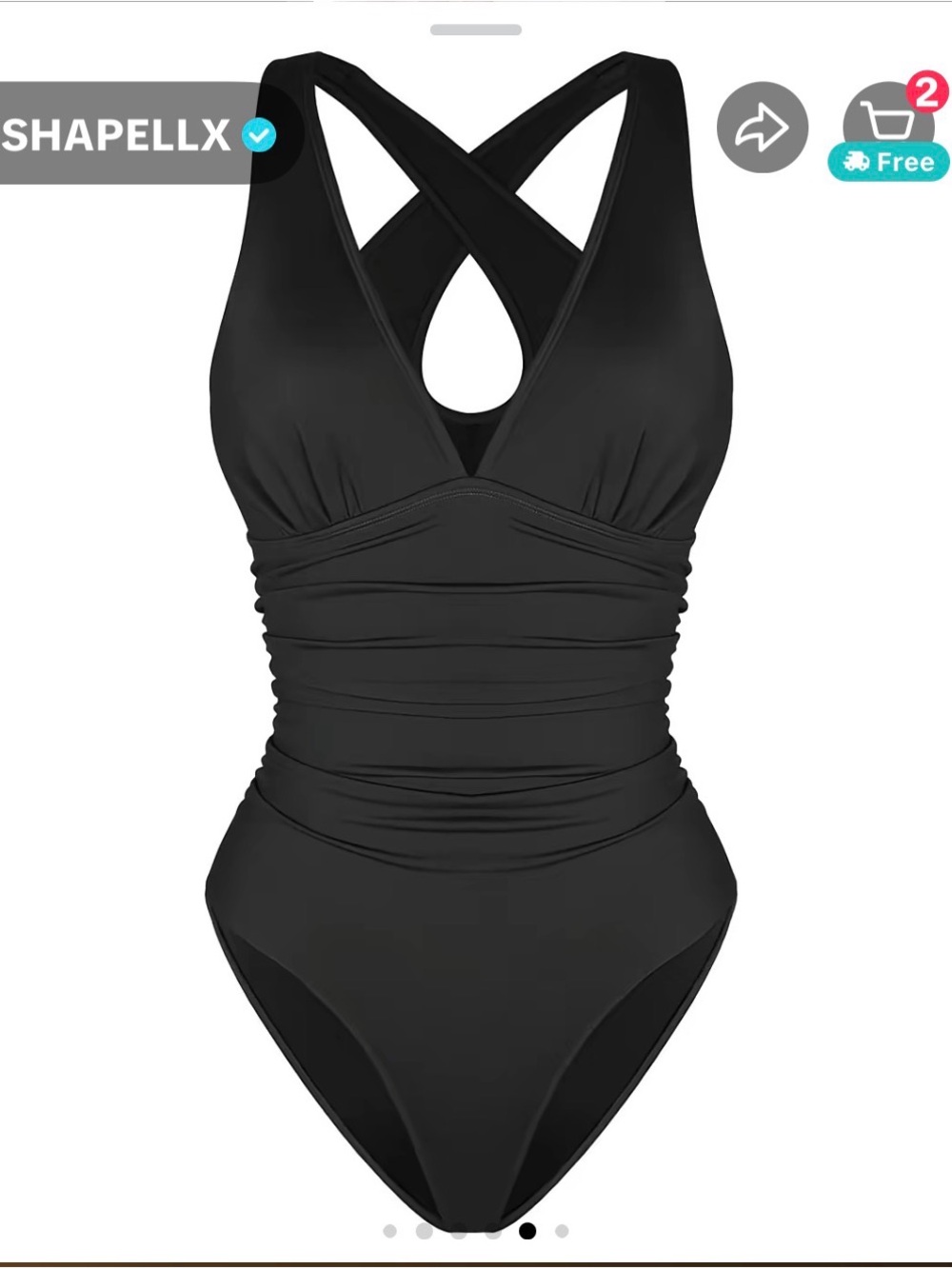 SHAPELLX Black Ruched Cross-Back One-Piece Swimsuit